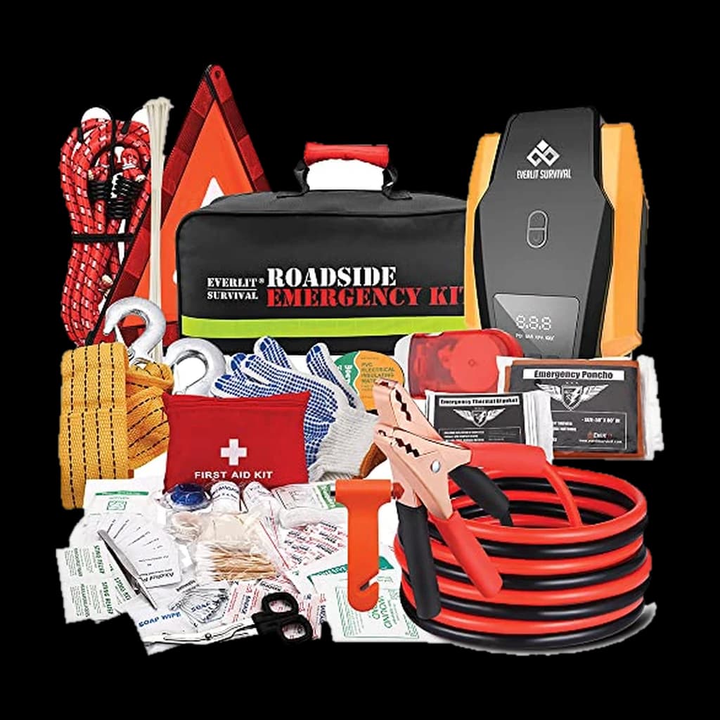 Everlit Survival Car Emergency Kit — tire inflator, 8-gauge cables and first aid