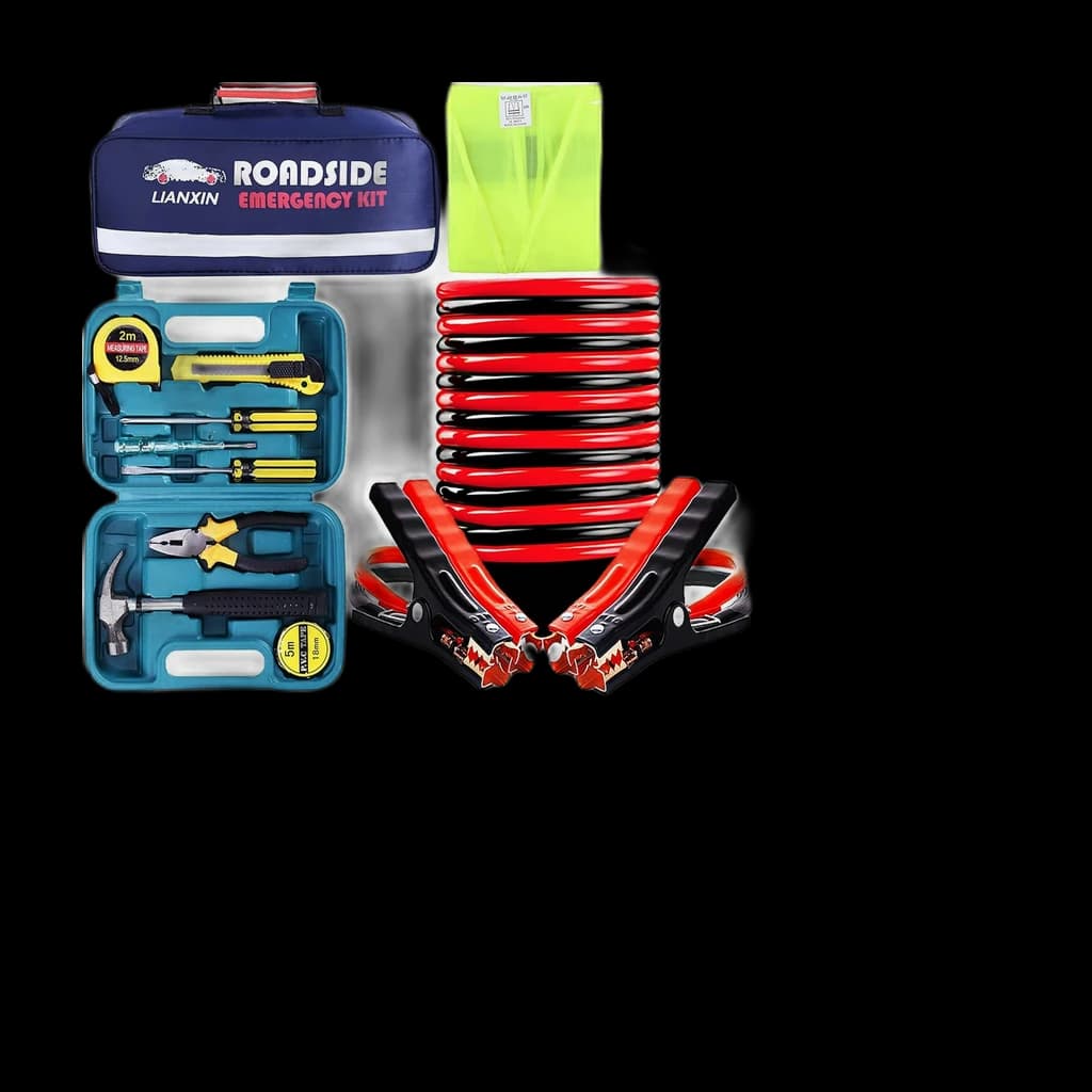 LIANXIN 142-Piece Roadside Emergency Kit — jumper cables and warning triangle