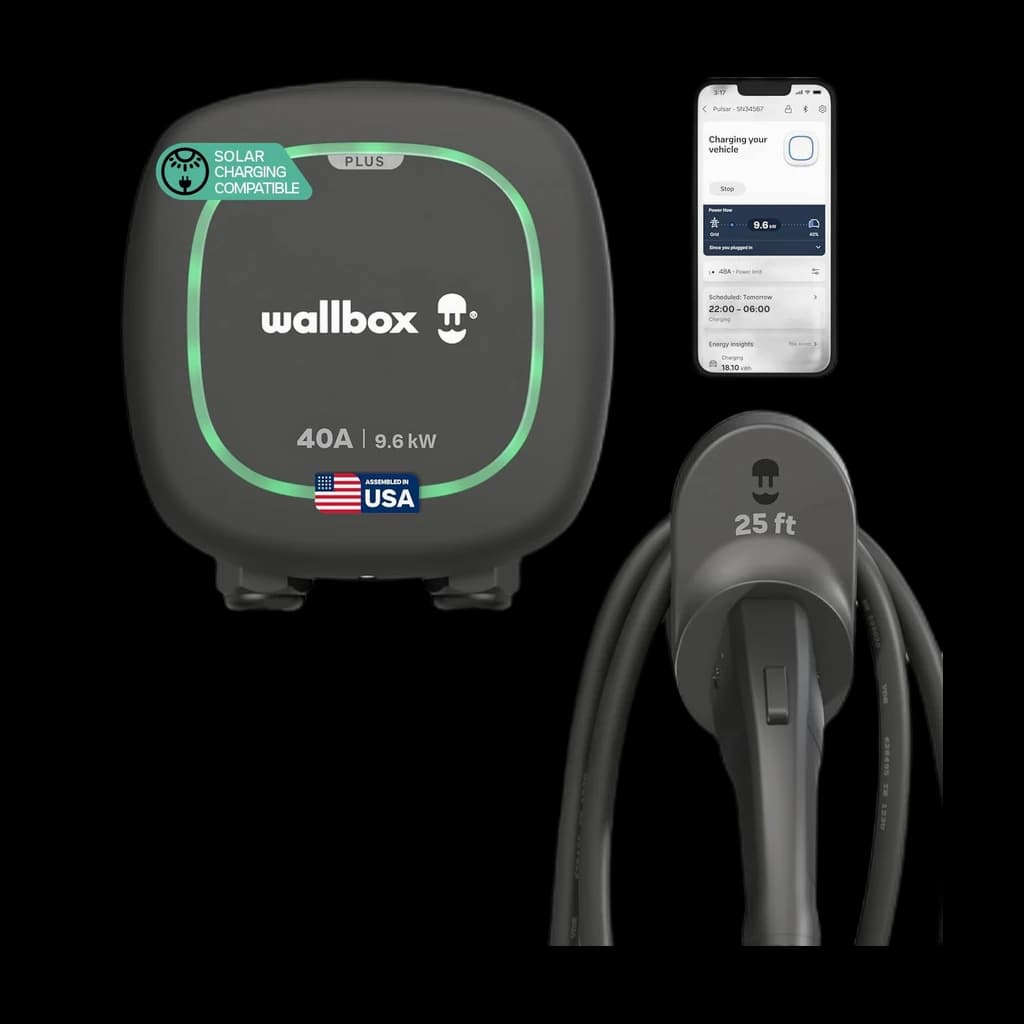Wallbox Pulsar Plus — 40A Level 2 EV charger (J1772, 25 ft)