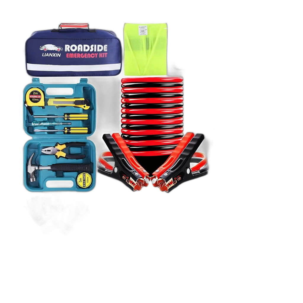 LIANXIN 142-Piece Roadside Emergency Kit — jumper cables and warning triangle