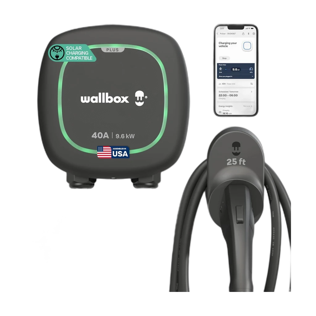 Wallbox Pulsar Plus — 40A Level 2 EV charger (J1772, 25 ft)